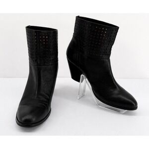 Nine West Hippy Chic Women's Black Leather Ankle Boots Size 9M Block Heel